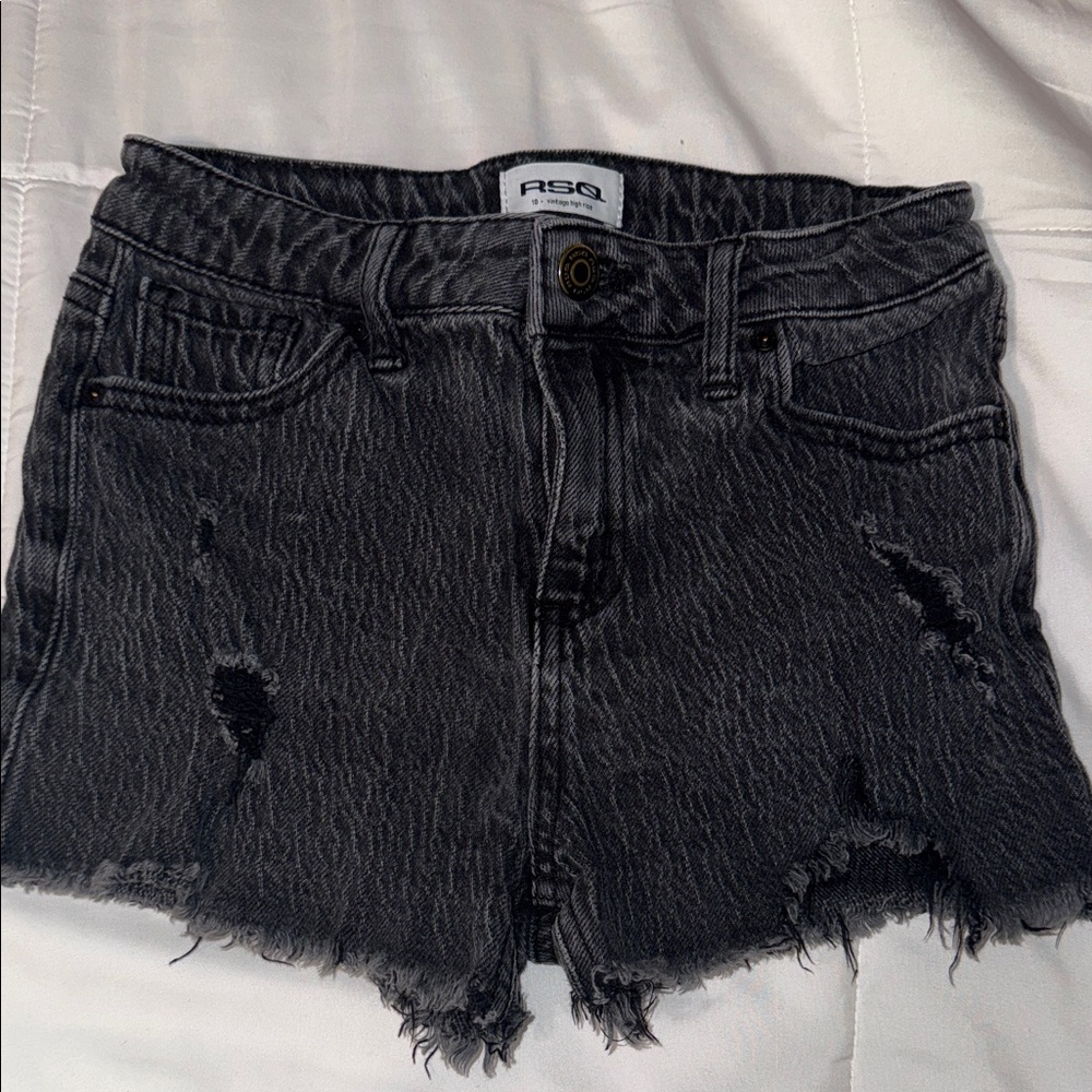 Black Distressed Girls Shorts